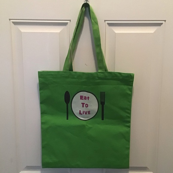 💼 🍉 🍍 Grocery or 📚 Books Tote Bag -eat to live - Picture 2 of 5